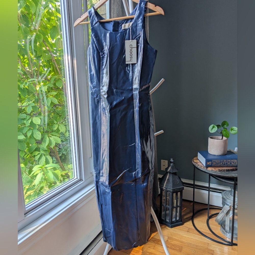 Nwt‎ Choosy Chic Navy Blue Sleeveless Faux Leather Dress
